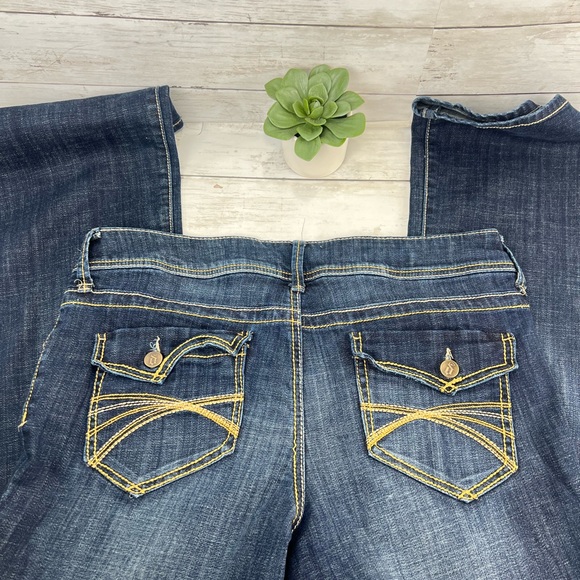 Y2K Decree Flare Dark Blue Jeans Size 15 Low Waist Bootcut Flare Stretch - Picture 11 of 12